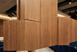 Micro perforated wooden acoustic panels for sound absorption and architectural acoustics