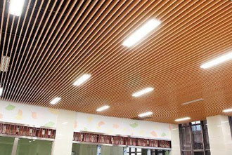 Wooden acoustic hanging baffles used in premium interior design