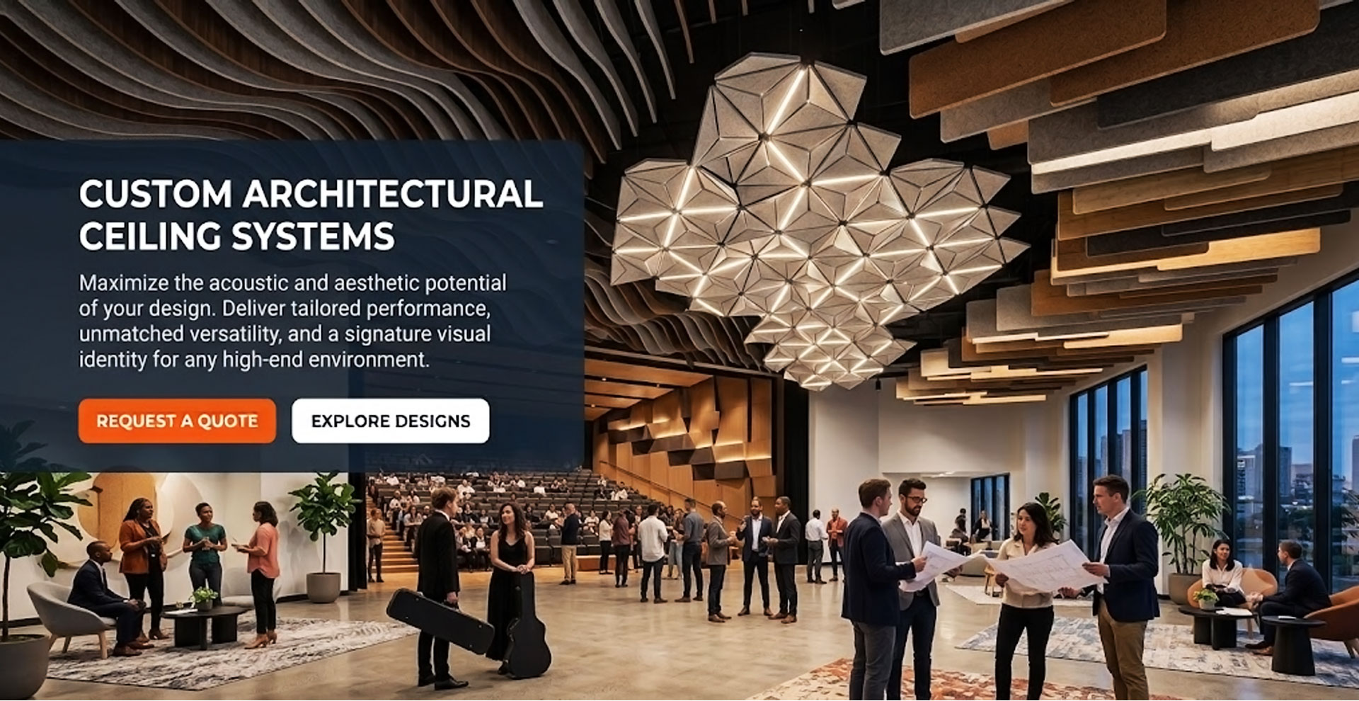 Different acoustic ceiling cloud designs for modern commercial interiors