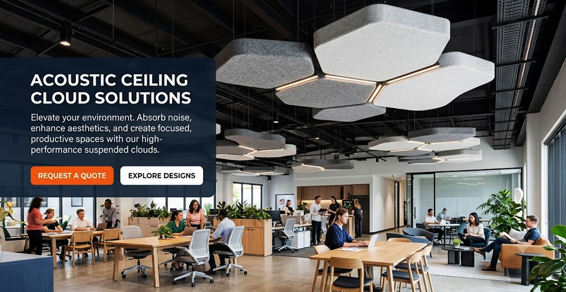 Acoustic ceiling cloud solutions for sound absorption in large open spaces