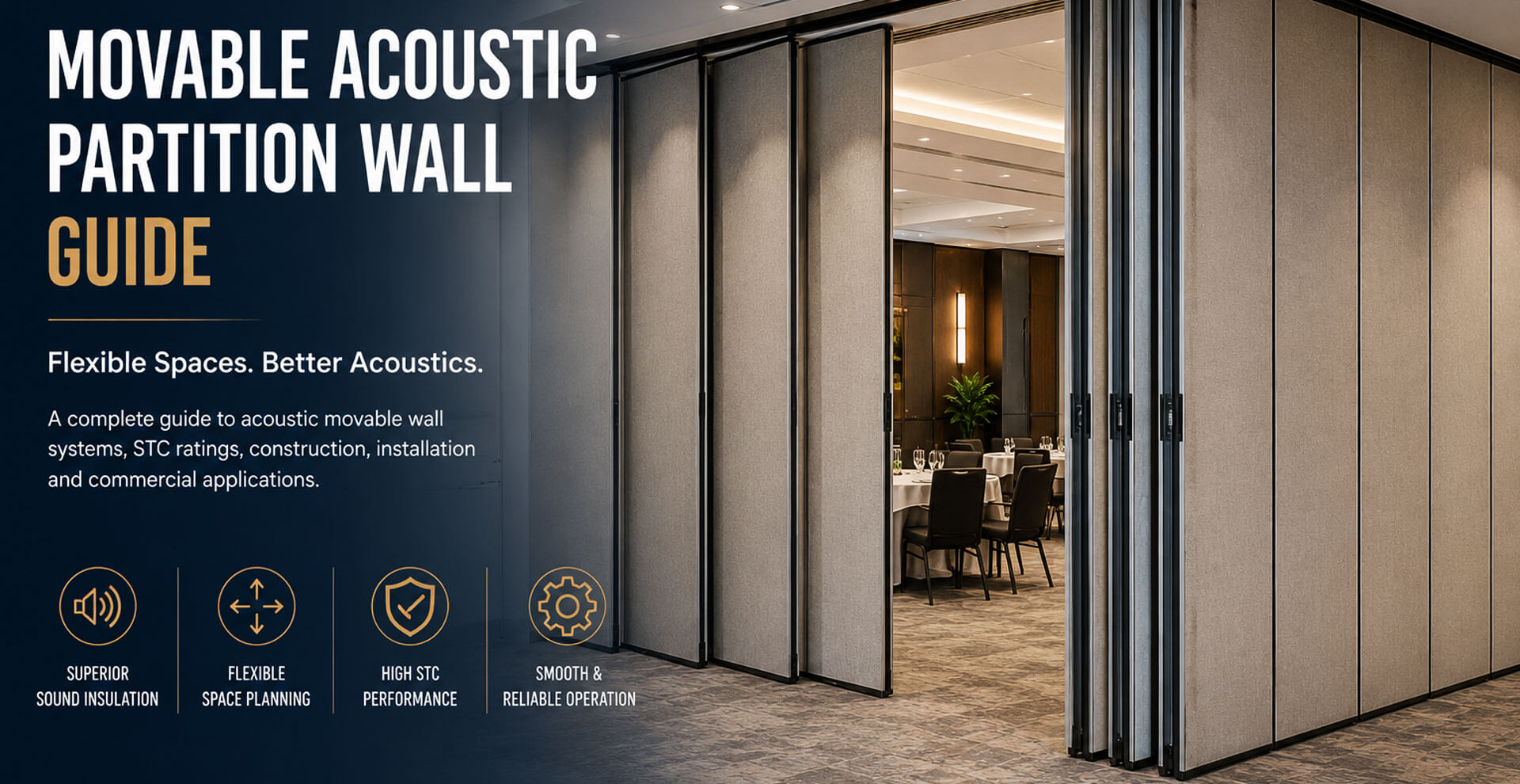 Movable acoustic partition wall system for flexible commercial space management