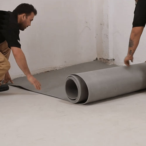 Installation of Acoustic Damping Membrane on Wall and Ceiling