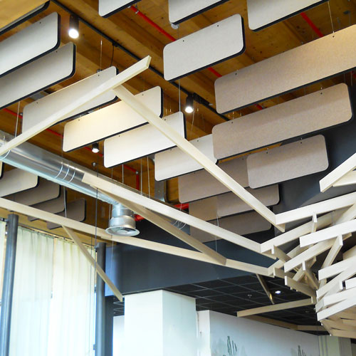 Modern acoustic hanging baffles for commercial interior design